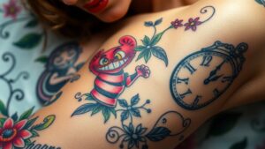 wonderland inspired whimsical tattoos