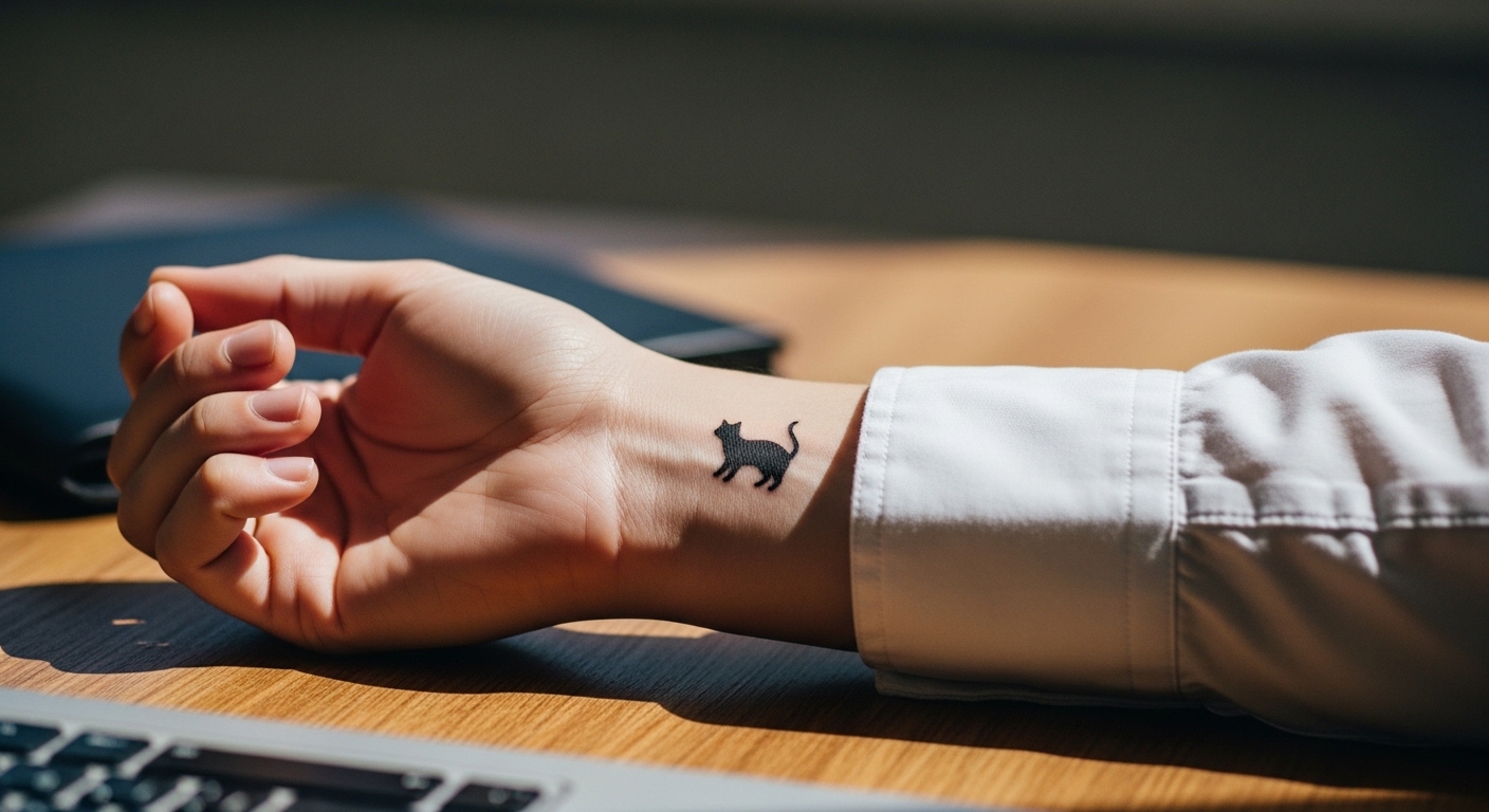 23 Cute Minimalist Cat Tattoos That Stay Hidden in Any Office