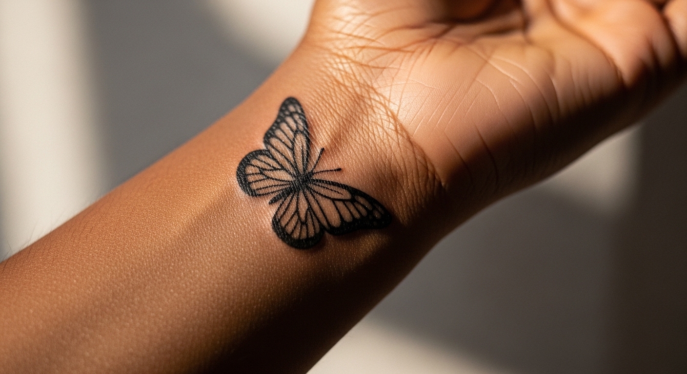 21 Elegant Minimalist Butterfly Tattoos Beautiful on Dark Skin
