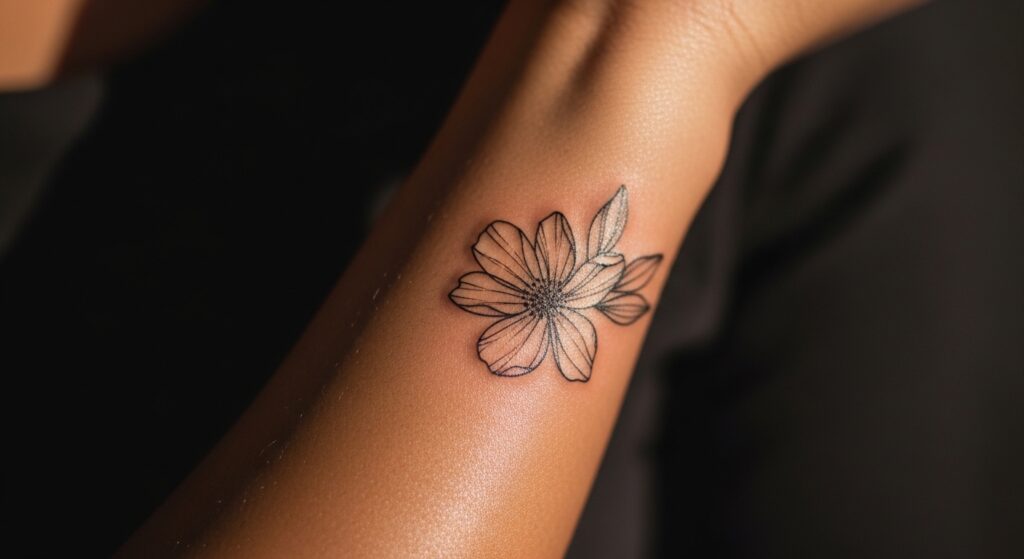 22 Stunning Minimalist Flower Tattoos That Pop on Dark Skin