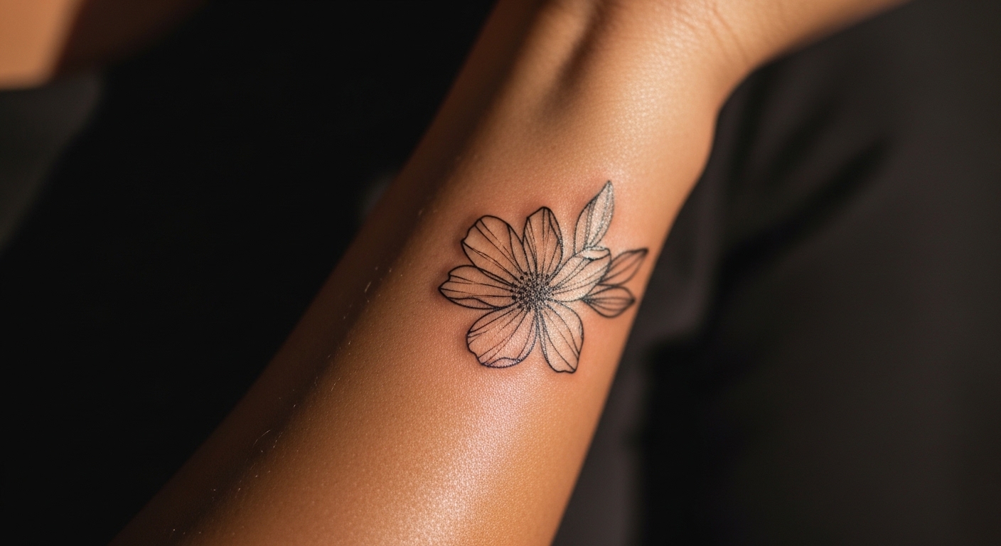 22 Stunning Minimalist Flower Tattoos That Pop on Dark Skin