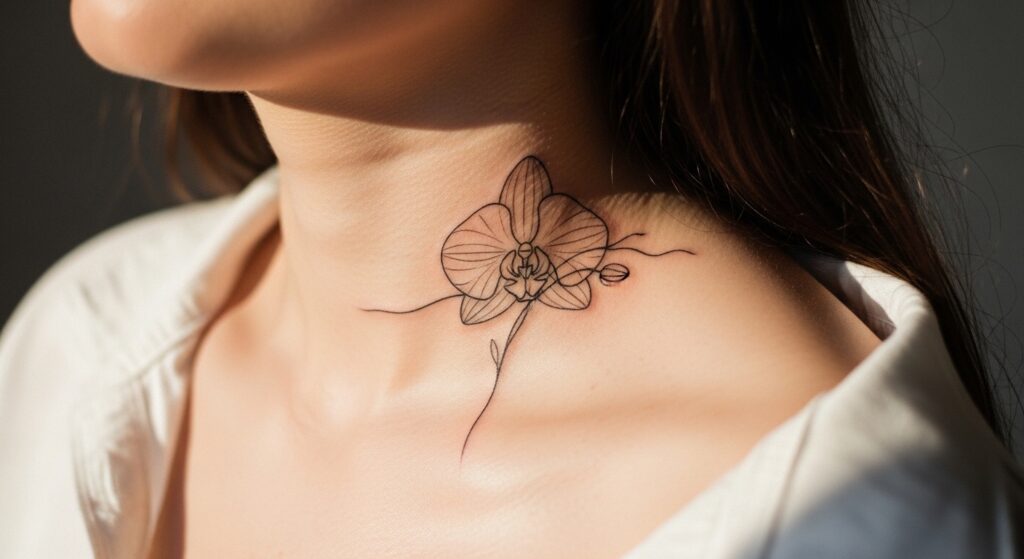 21 Delicate Orchid Tattoos That Look Perfect on the Collarbone