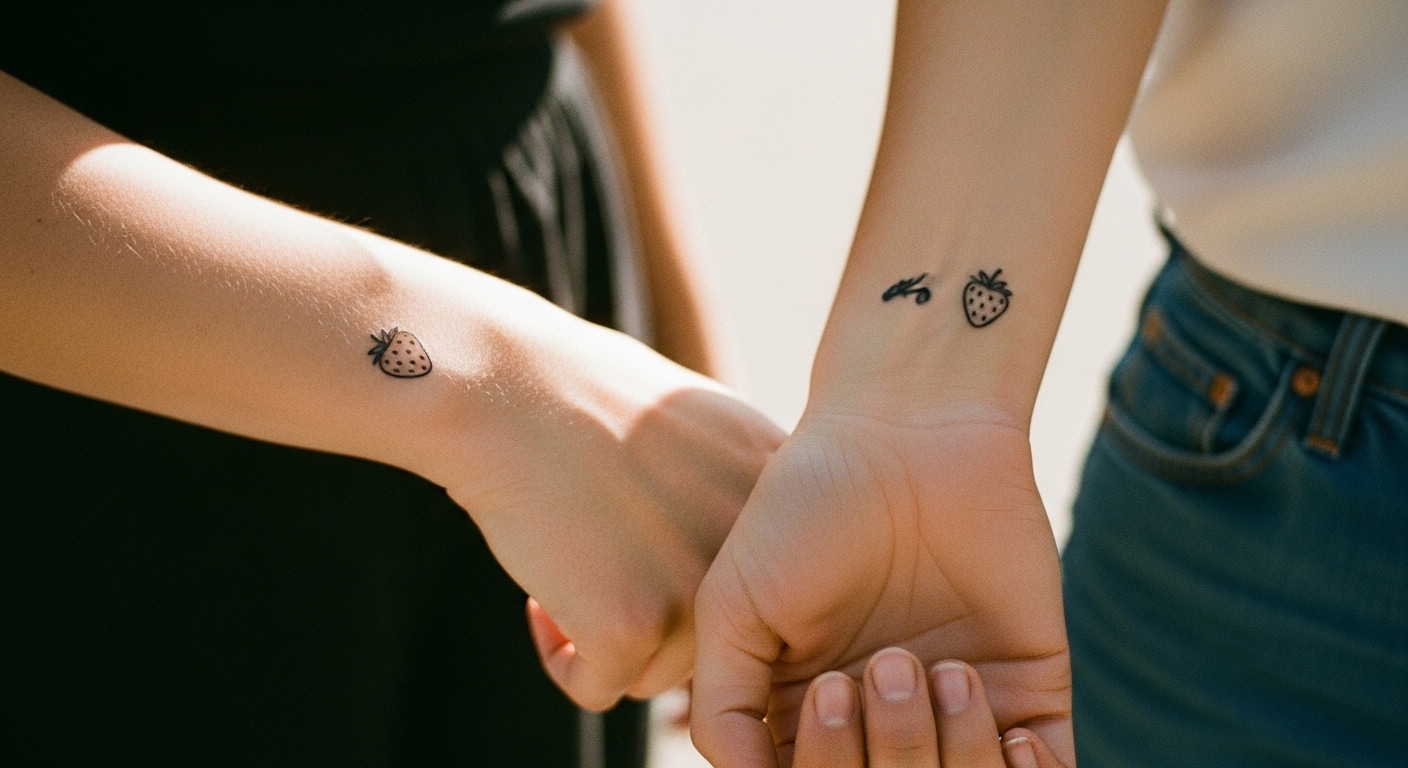 21 Cute Matching Strawberry Tattoos for Best Friend Duos