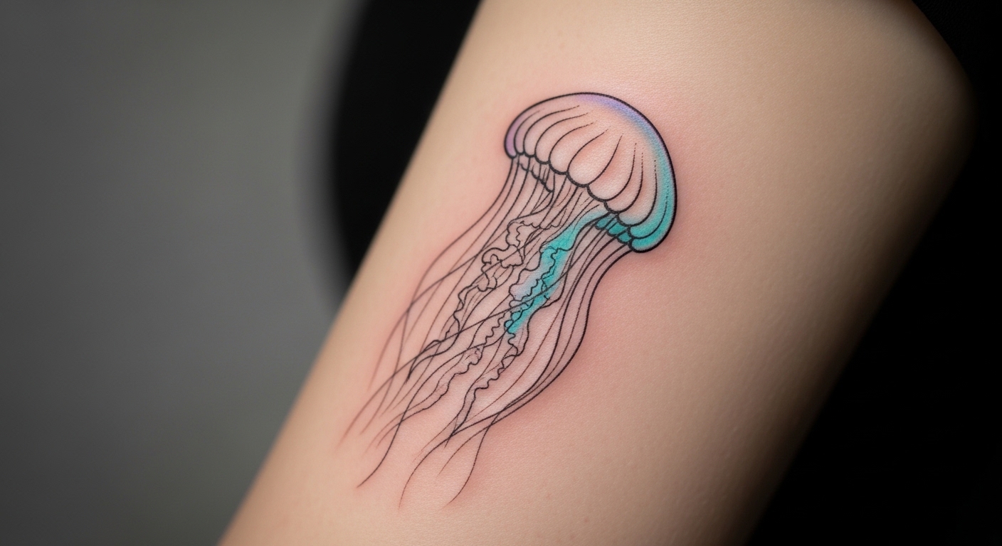 21 Bold Jellyfish Tattoos That Mix Color Into Minimalist Style