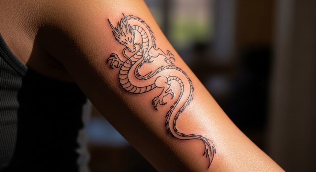 22 Striking Minimalist Dragon Tattoos That Pop on Dark Skin