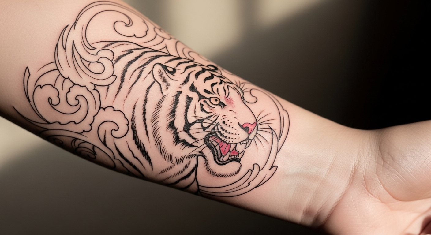 21 Stunning Japanese Tiger Tattoos With Minimalist Line Work