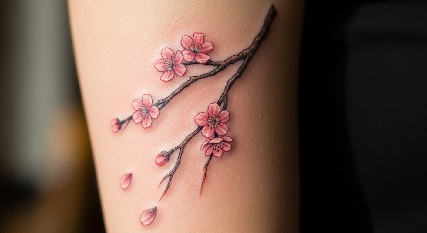 22 Authentic Japanese Cherry Blossom Tattoos With Minimal Lines