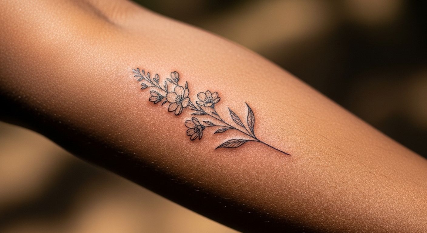 21 Gorgeous Minimalist Floral Tattoos Designed for Dark Skin