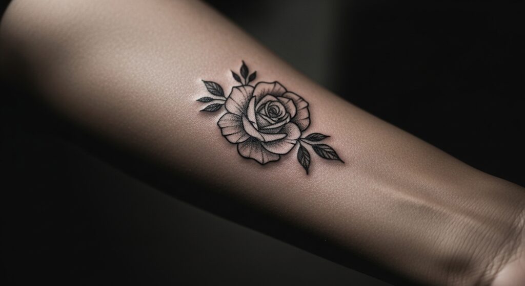 22 Stunning Minimalist Rose Tattoos That Look Bold on Dark Skin