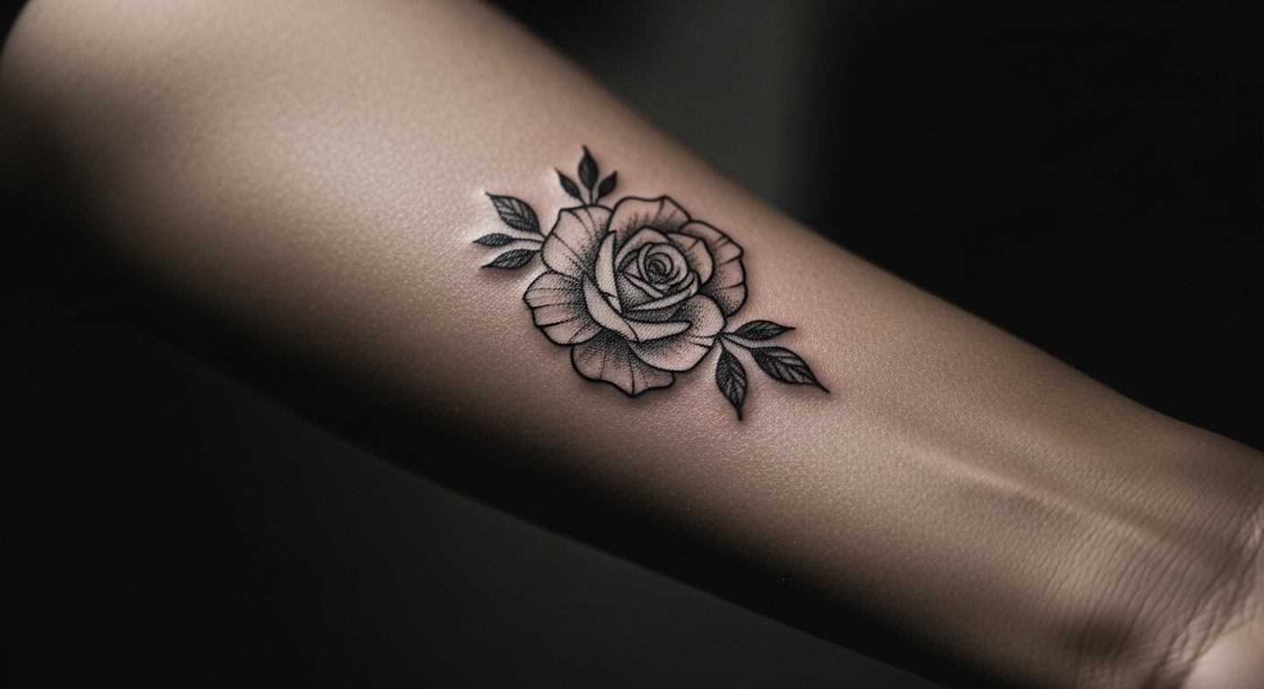 22 Stunning Minimalist Rose Tattoos That Look Bold on Dark Skin