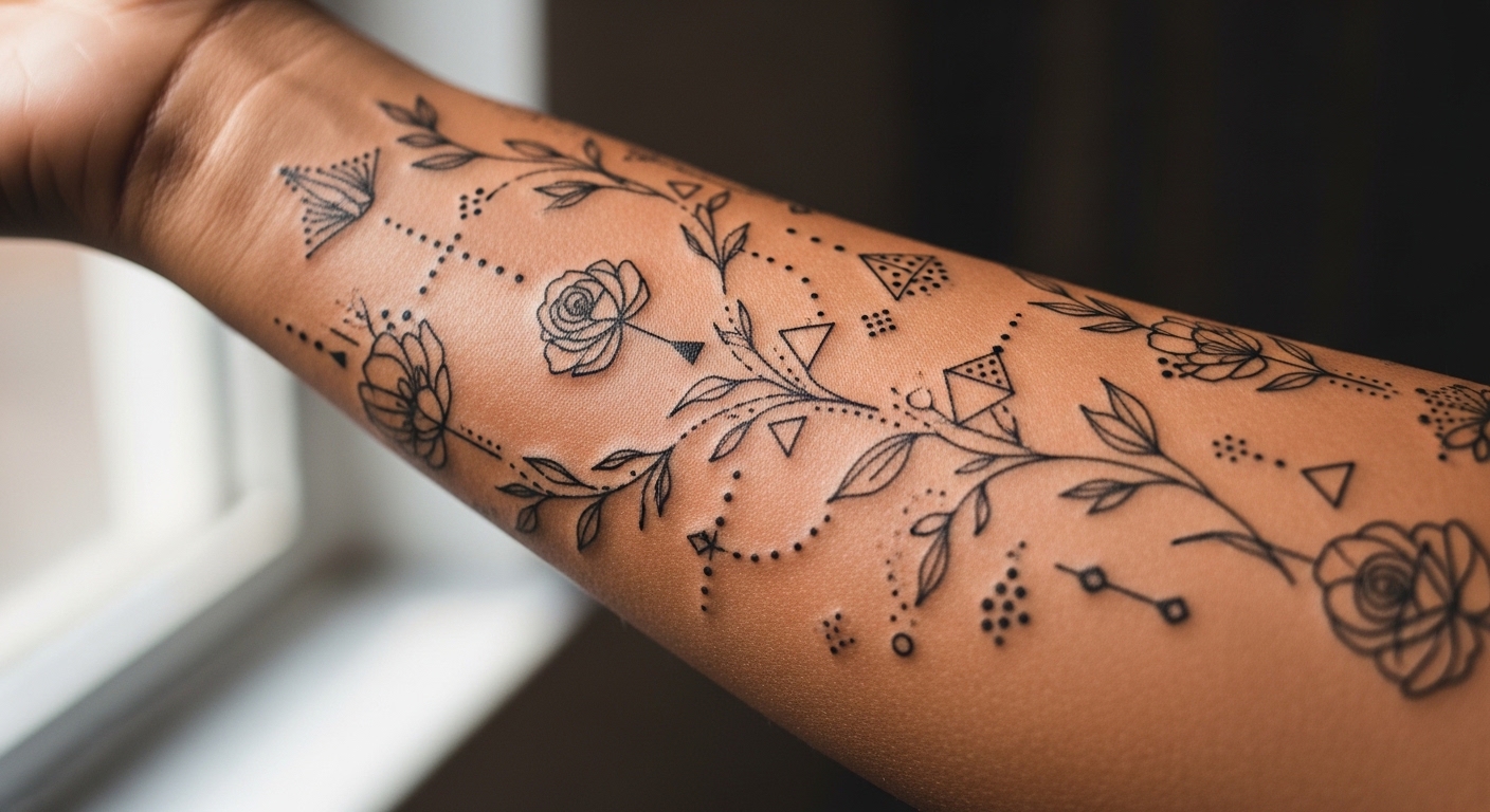 21 Stunning Minimalist Sleeve Tattoos That Shine on Dark Skin